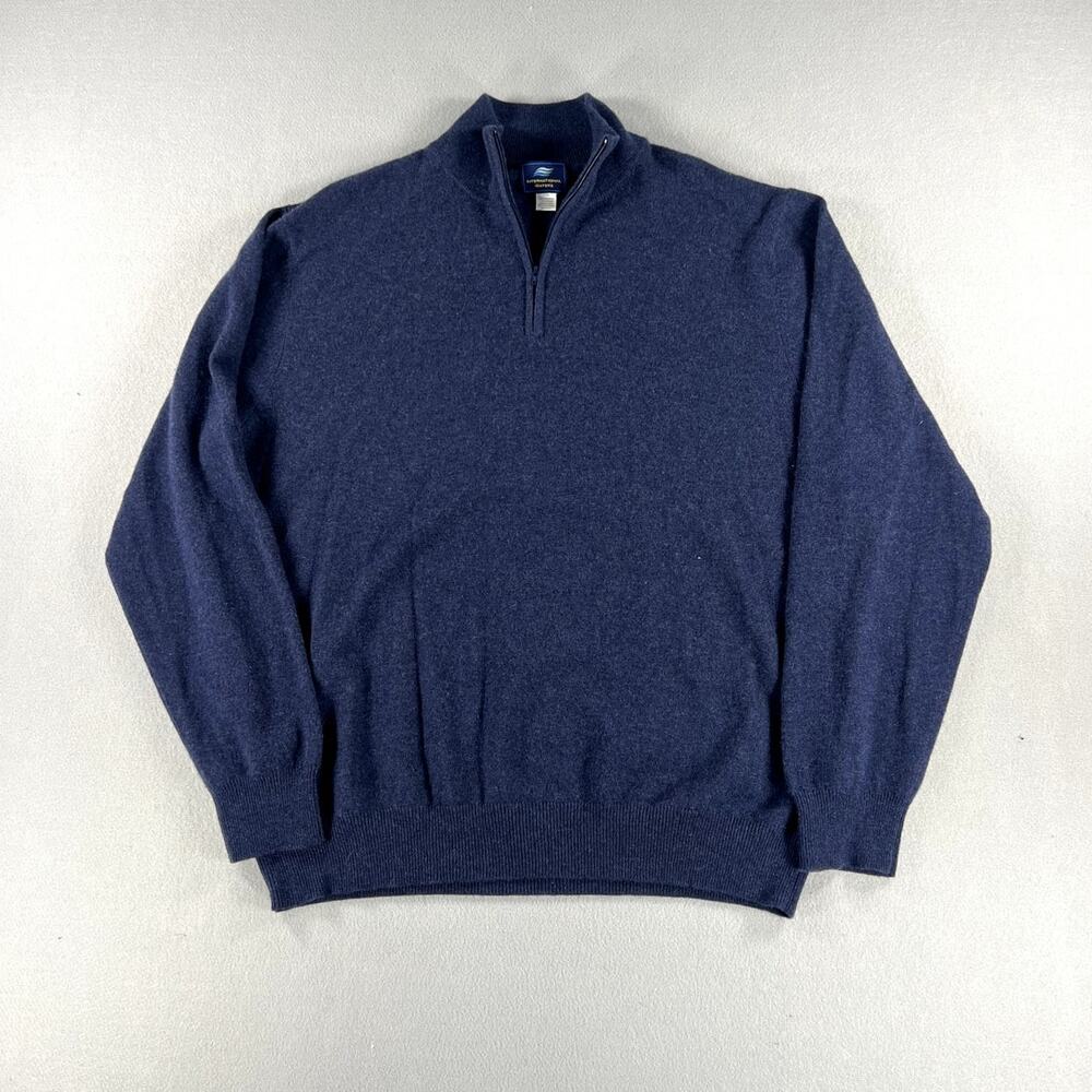 International Waters 100% Cashmere Navy Quarter Zip Mens Size XL Preppy Soft